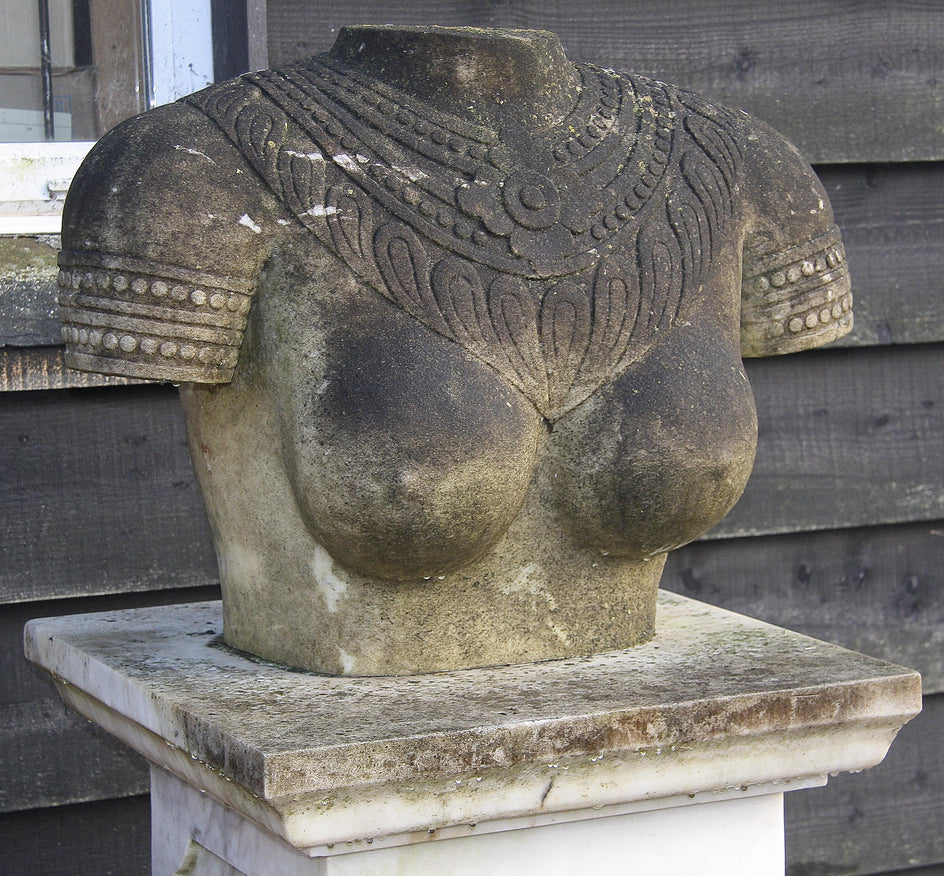 Antiqued Female Torso, Standing On Marble Pedestal (Aged Marble)