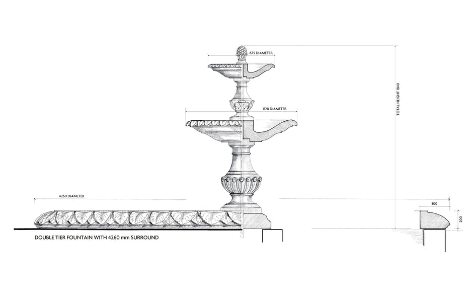 Double Tier Fountain & Surround (Green Marble)