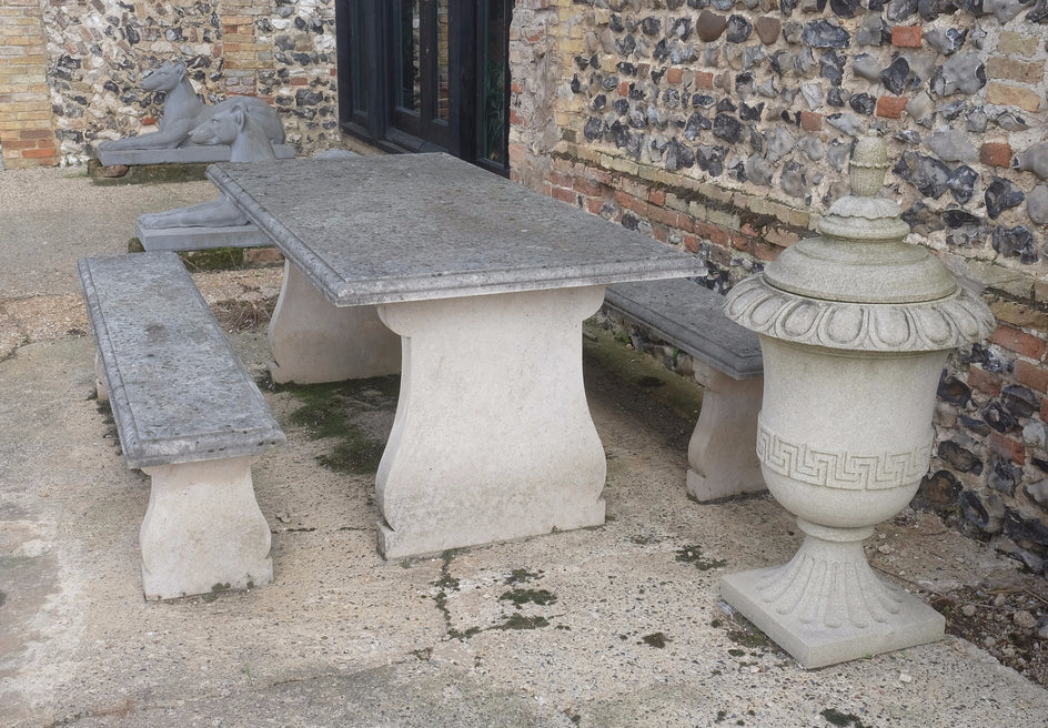 Garden Table & 2 Bench Set. (French Limestone)