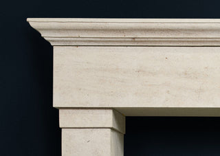 Corner details of Dordogne limestone fireplace