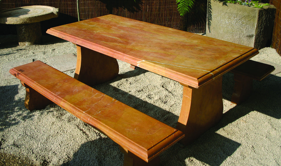 Garden Table & 2 Bench Set. (Yellow Marble)
