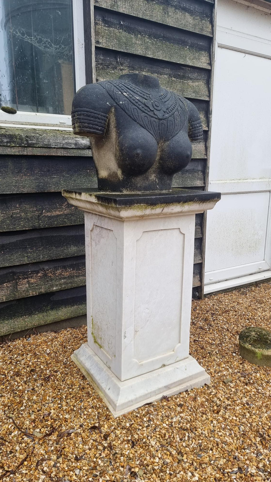 Antiqued Female Torso, Standing On Marble Pedestal (Aged Marble)